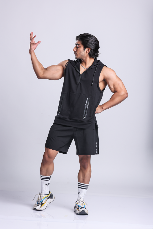 Athletic Training Sleeveless Hoodie- Black Online now