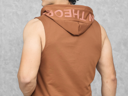 Athletic Training Sleeveless Hoodie- Truffle Brown on Sale