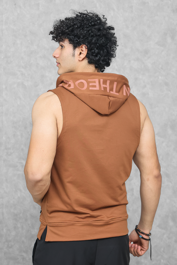 Athletic Training Sleeveless Hoodie- Truffle Brown on Sale