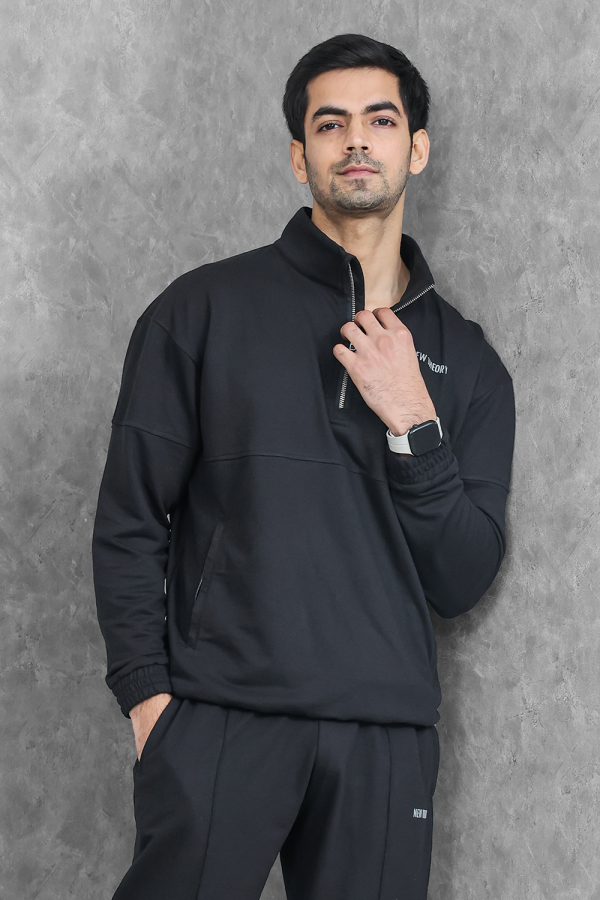 Studio Straight Fit Quarter Zip- Charcoal Black Online now