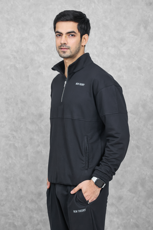 Studio Straight Fit Quarter Zip- Charcoal Black Online now