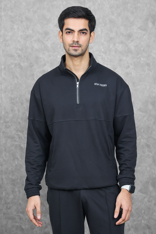 Studio Straight Fit Quarter Zip- Charcoal Black Online now