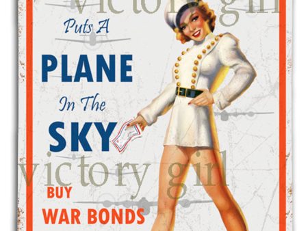 A Plane in the Sky -War Bonds - Vintage Tin  12 x 18 Distressed Sale