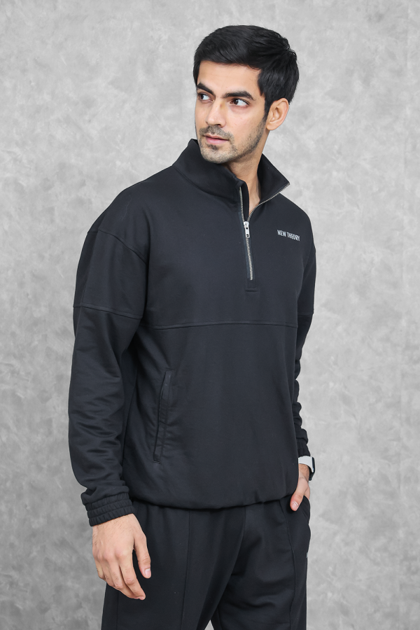 Studio Straight Fit Quarter Zip- Charcoal Black Online now