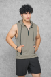 Athletic Training Sleeveless Hoodie- Linen Brown Hot on Sale