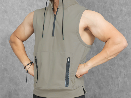 Athletic Training Sleeveless Hoodie- Linen Brown Hot on Sale