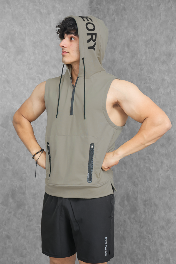 Athletic Training Sleeveless Hoodie- Linen Brown Hot on Sale