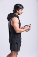 Athletic Training Sleeveless Hoodie- Black Online now