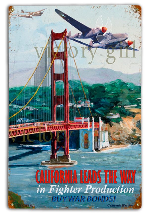 Vintage California Leads The Way Tin  12 x 18 Distressed Discount