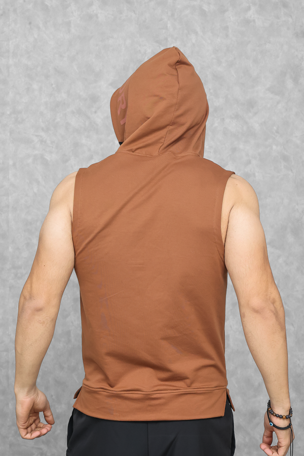 Athletic Training Sleeveless Hoodie- Truffle Brown on Sale