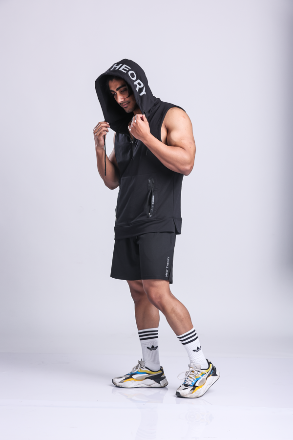 Athletic Training Sleeveless Hoodie- Black Online now