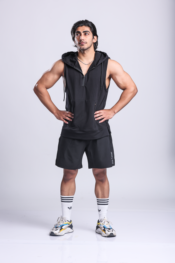 Athletic Training Sleeveless Hoodie- Black Online now