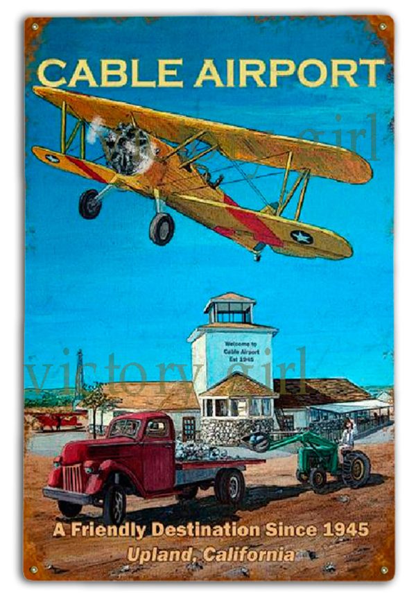 Vintage  Cable Stearman Airport Tin  12 x 18 Distressed Discount