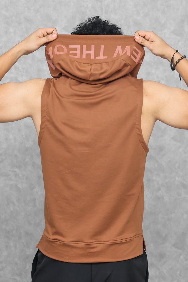 Athletic Training Sleeveless Hoodie- Truffle Brown on Sale