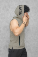 Athletic Training Sleeveless Hoodie- Linen Brown Hot on Sale