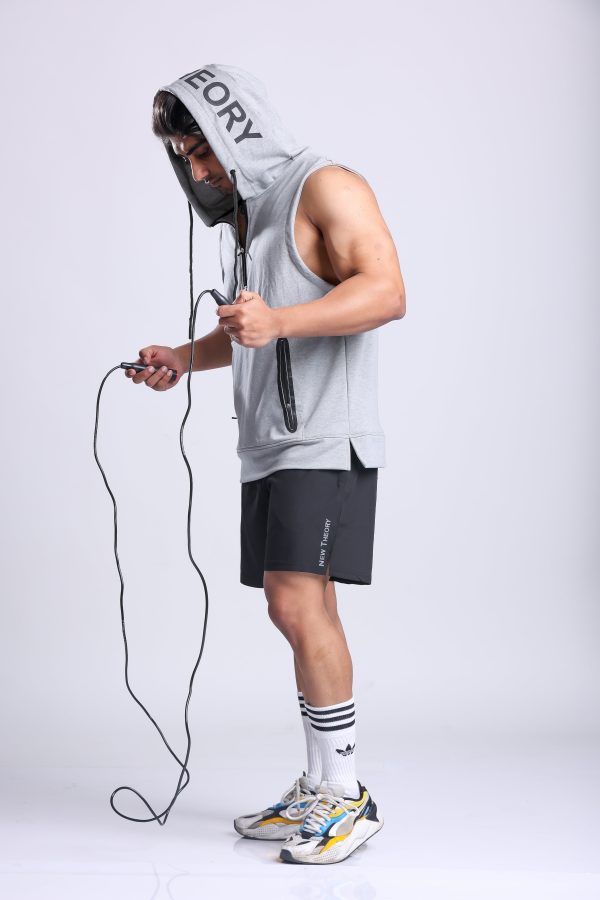 Athletic Training Sleeveless Hoodie- Grey Hot on Sale