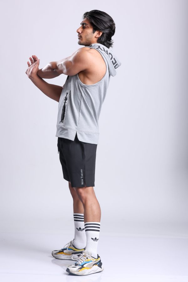 Athletic Training Sleeveless Hoodie- Grey Hot on Sale