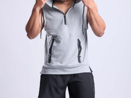 Athletic Training Sleeveless Hoodie- Grey Hot on Sale