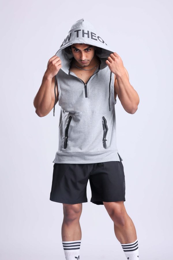 Athletic Training Sleeveless Hoodie- Grey Hot on Sale