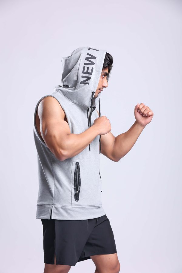 Athletic Training Sleeveless Hoodie- Grey Hot on Sale